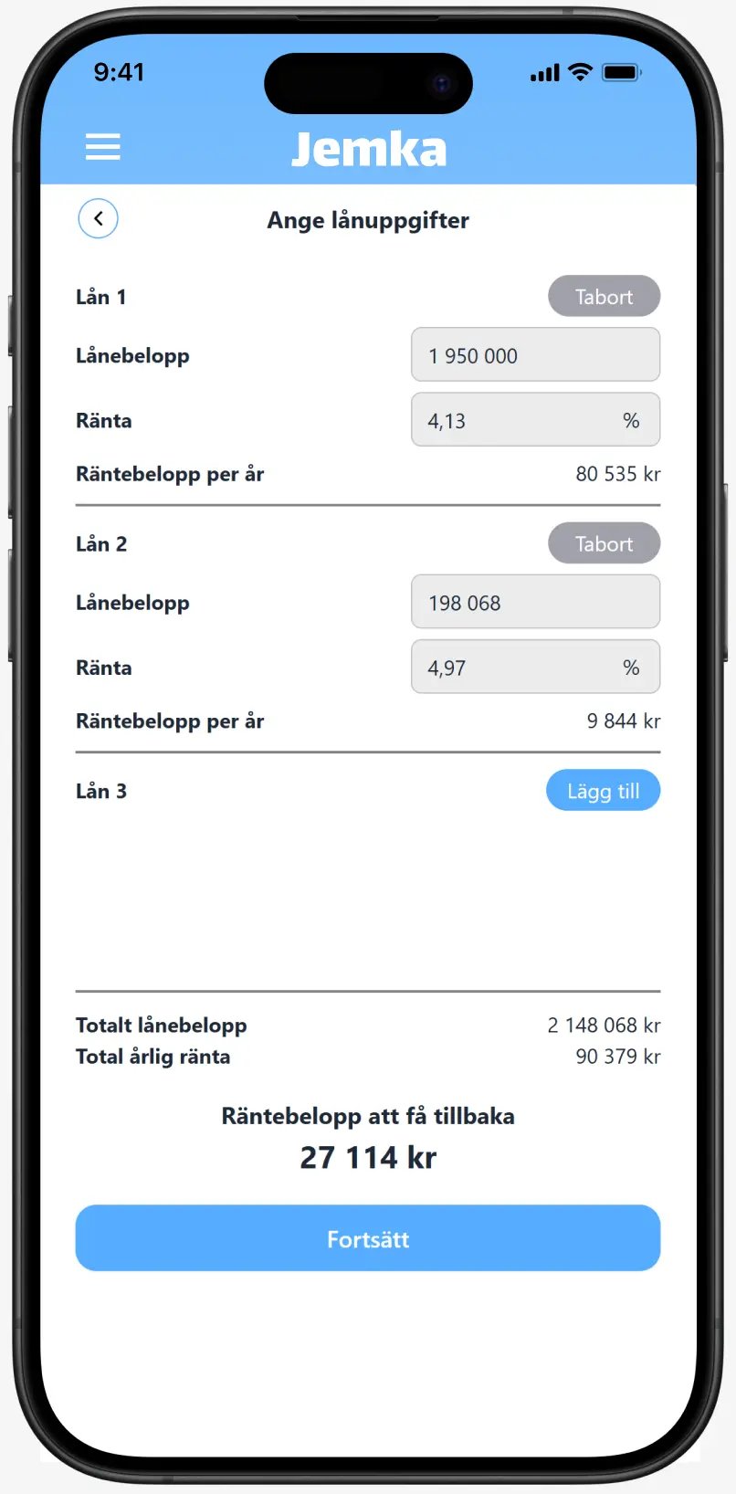 Ange låneuppgifter