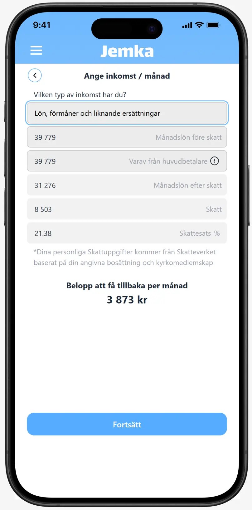 Ange inkomst / månad
